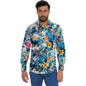 ROBERT GRAHAM Shirt Mens XL White Blue Floral Classic Fit Tropical TAHITI $238